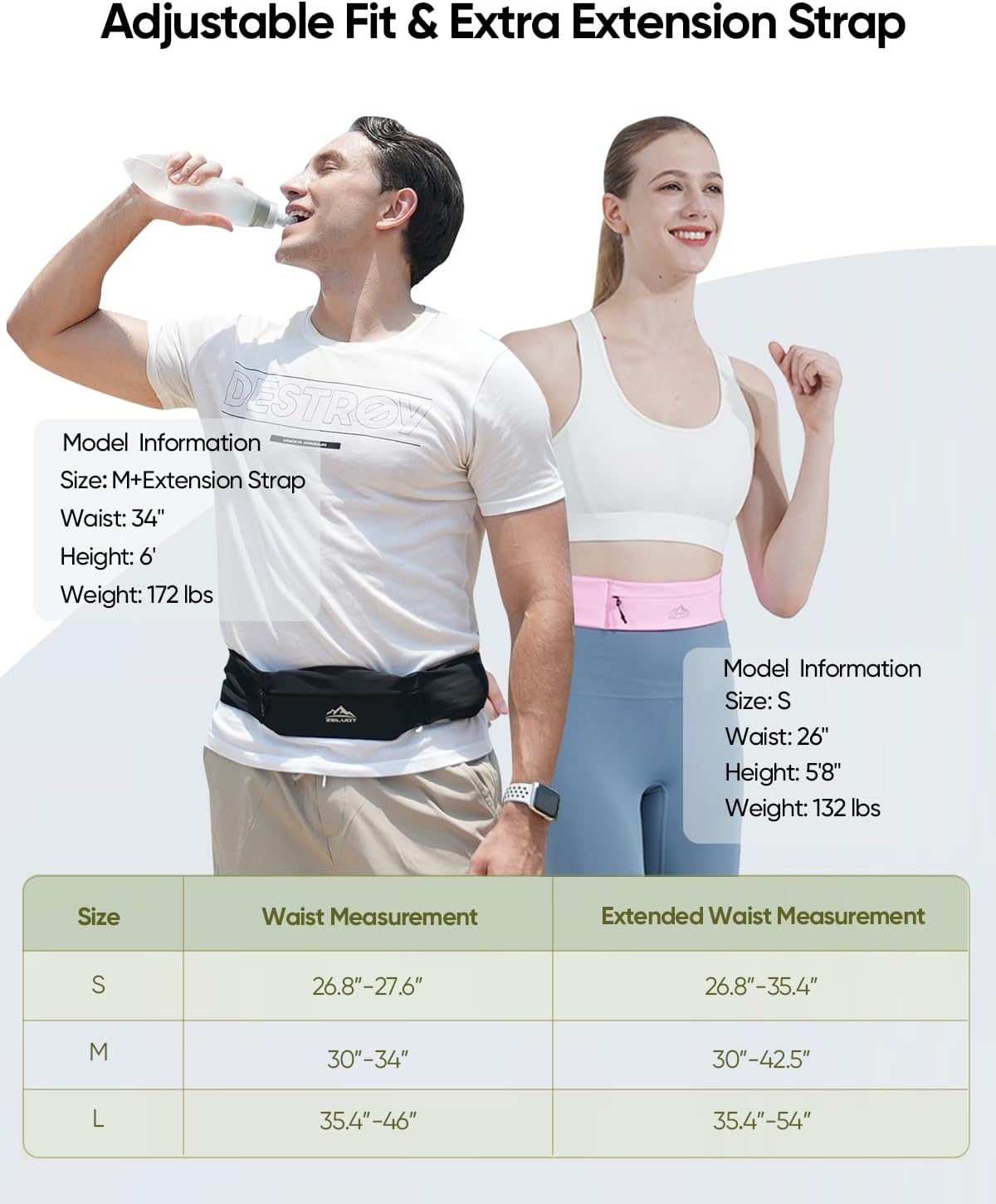 Zelvot Running Belt - Adjustable Fanny Pack with 355ml Water Bottle & Phone Holder | Waterproof for Jogging & Hiking (Black, Medium)