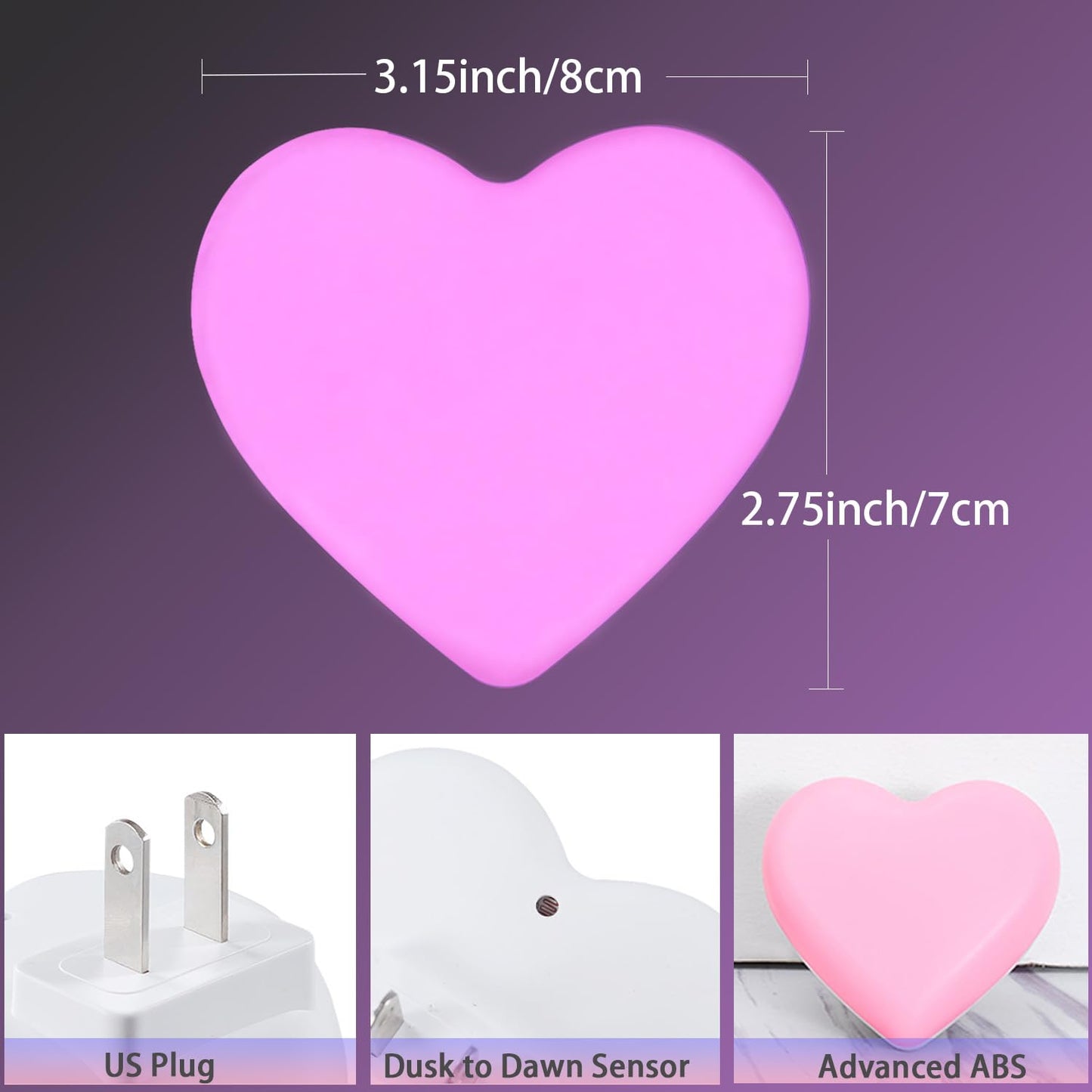 INZU Night Lights Plug into Wall, LED Night Light for Kids, Cute Nightlight with Auto Dusk to Dawn Sensor, LED Nightlight with Soft Warm Light for Bedroom, Nursery, Bathroom, Hallway (4Pack Pink)