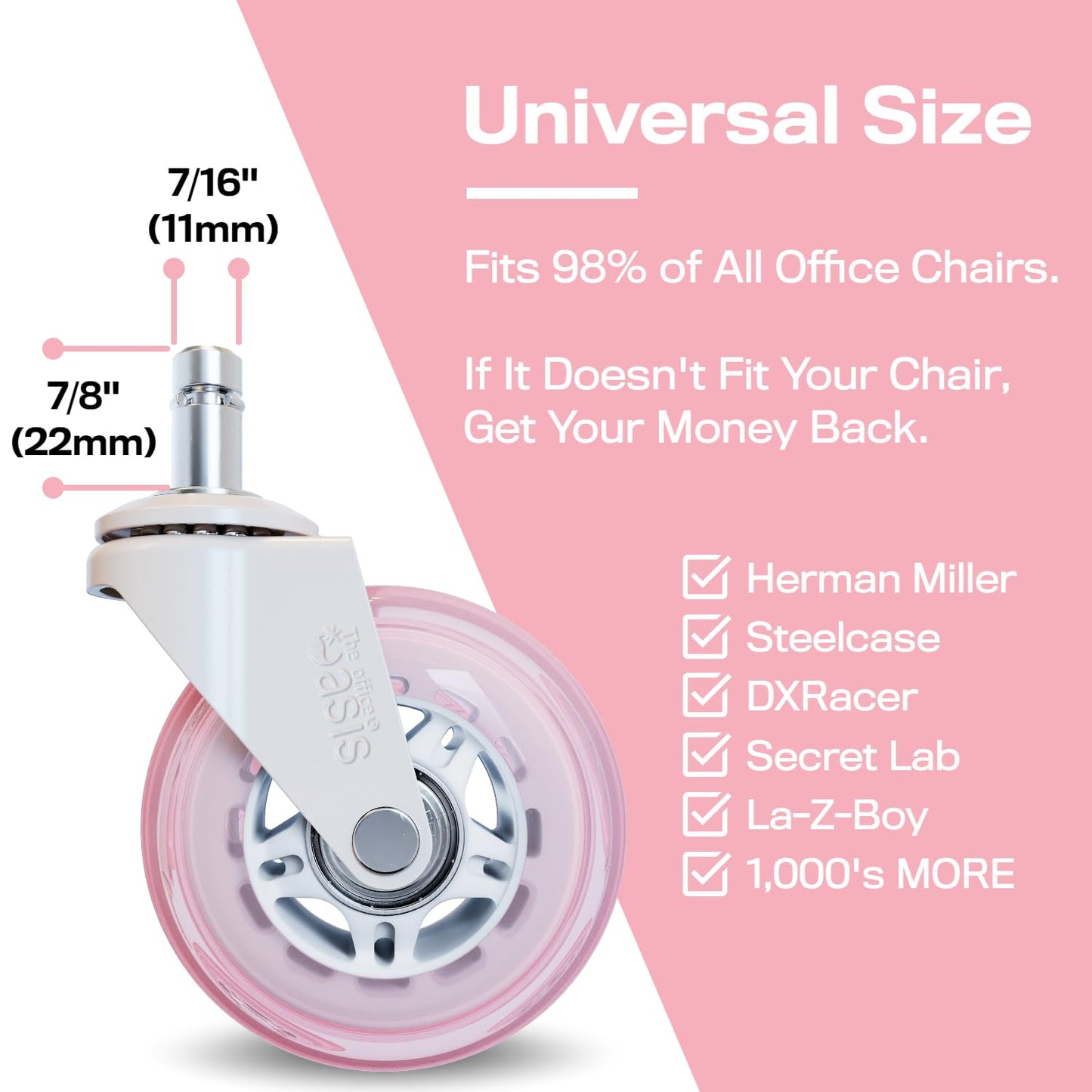Original Rollerblade Office Chair Wheels - Smooth, Quiet Casters for Hardwood & Carpet - Easy Universal Fit - Set of 5