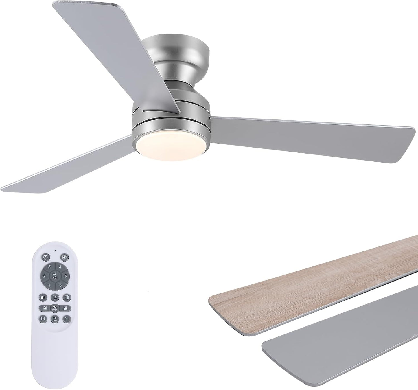 46” Black Low Profile Ceiling Fan with Lights & Remote Control - Dimmable, Noiseless, Reversible for Bedroom