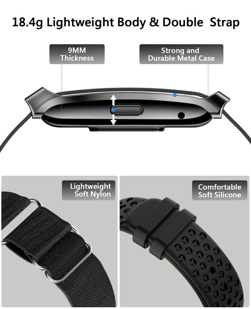 Smart Bracelet for Men Women, Health Activity Fitness Trackers, 24/7 Continuous Heart Rate/Blood Pressure/HRV/Stress Monitor, 24H Sleep Tracker, 170+ Sports Modes Smart Wristband with Free APP 2 Bands