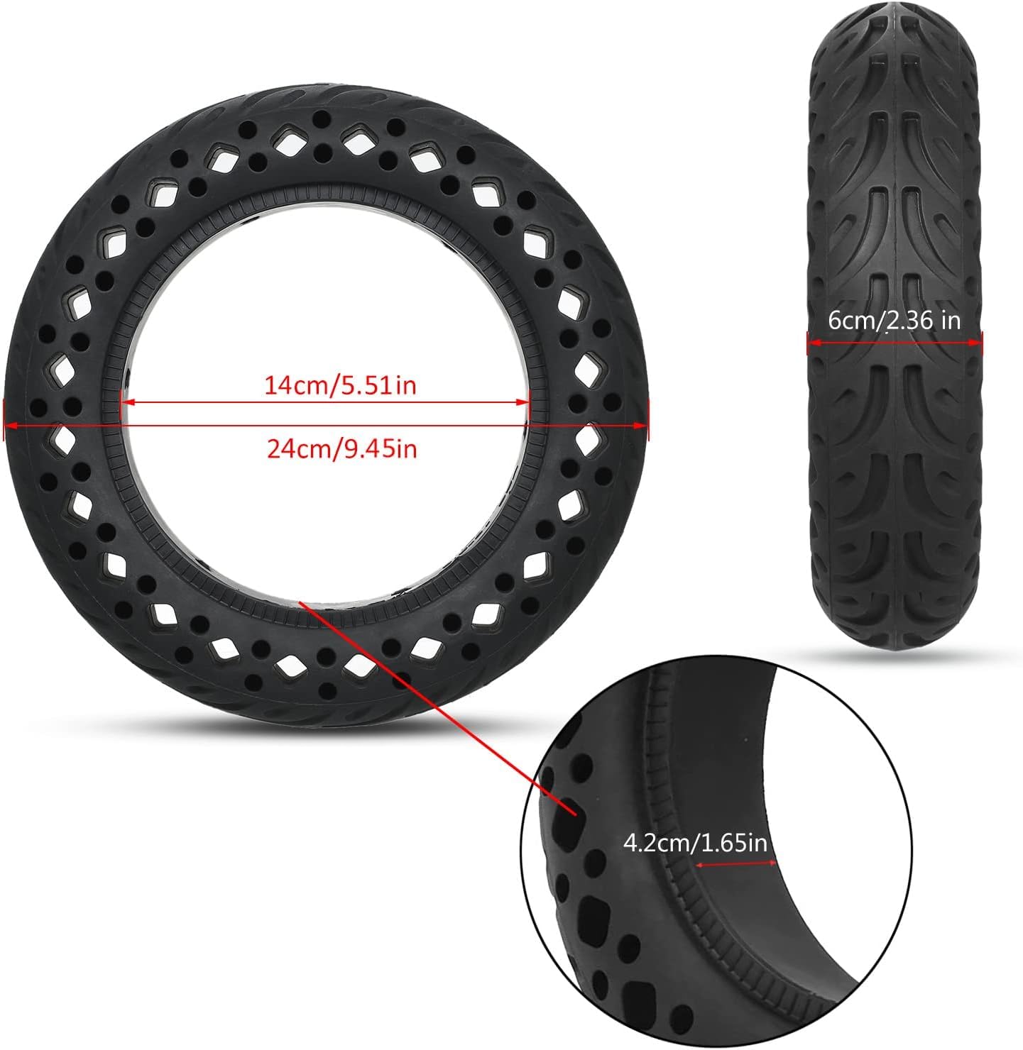 GYL 60/70-6.5 Scooter Tires:10 Inch Solid Tyre, 10x2.50-6.5 Tubeless Tire Replacement for Segway Ninebot Max G2 G30 G30P G30LP Gotrax Eclipse Electric Scooter Rubber Honeycomb Wheel Black 1 Pcs
