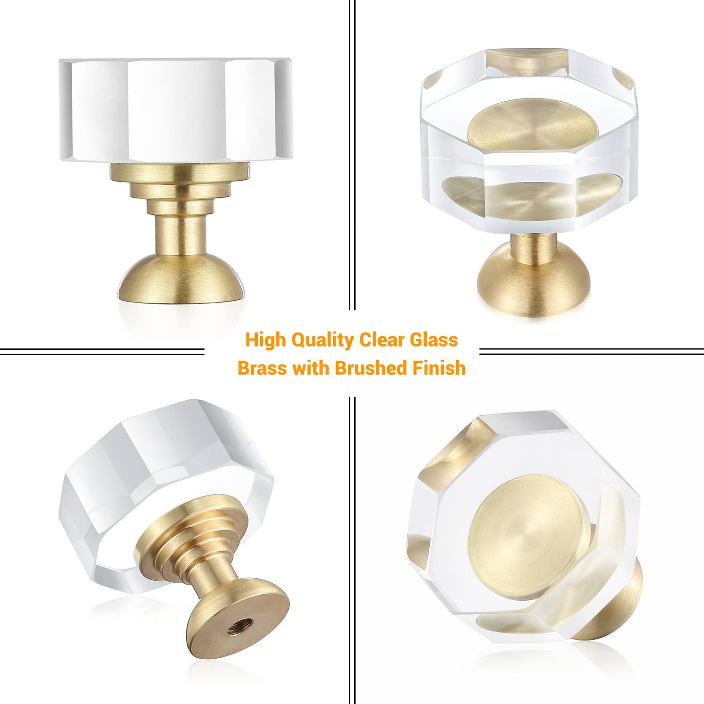 Guank 2-Pack 1-1/4-Inch Gold knob Dresser knobs White Cabinet Glass Crystal knobs Brass Drawer Polygonal Dresser Pulls, Drawer pulls