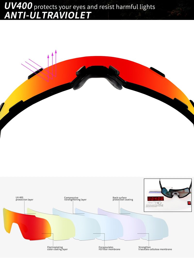 OULAIQI Cycling Sunglasses for Men Women,UV Protection Sports Running Glasses for Baseball Softball Driving Biking Volleyball (black red)