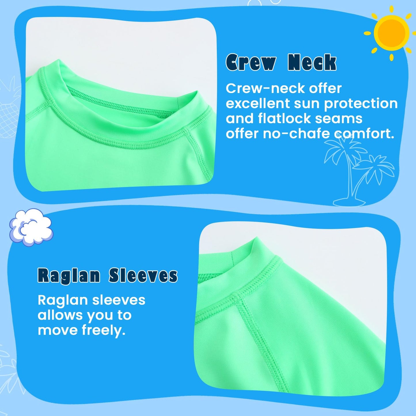 HODOSPORTS Boys UPF 50+ Rash Guard Swim Shirts Short Long Sleeve Quick Dry UV Protection Sun Shirt Light Green