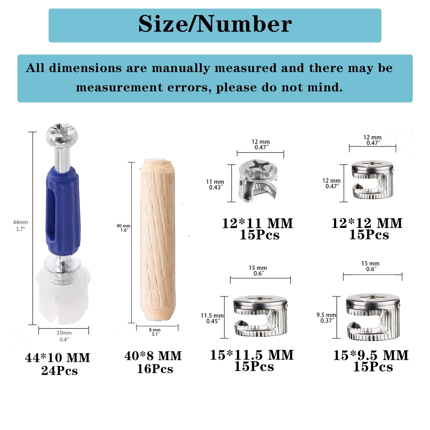 TayFeim124 Pcs Cam Lock Screws and Nuts,Cam Locks for Furniture Hardware Spare Parts, 3 in 1 Cam Connecting Fittings, Bolts dowels, Twist Lock Fasteners for Cabinet Drawer Dresser