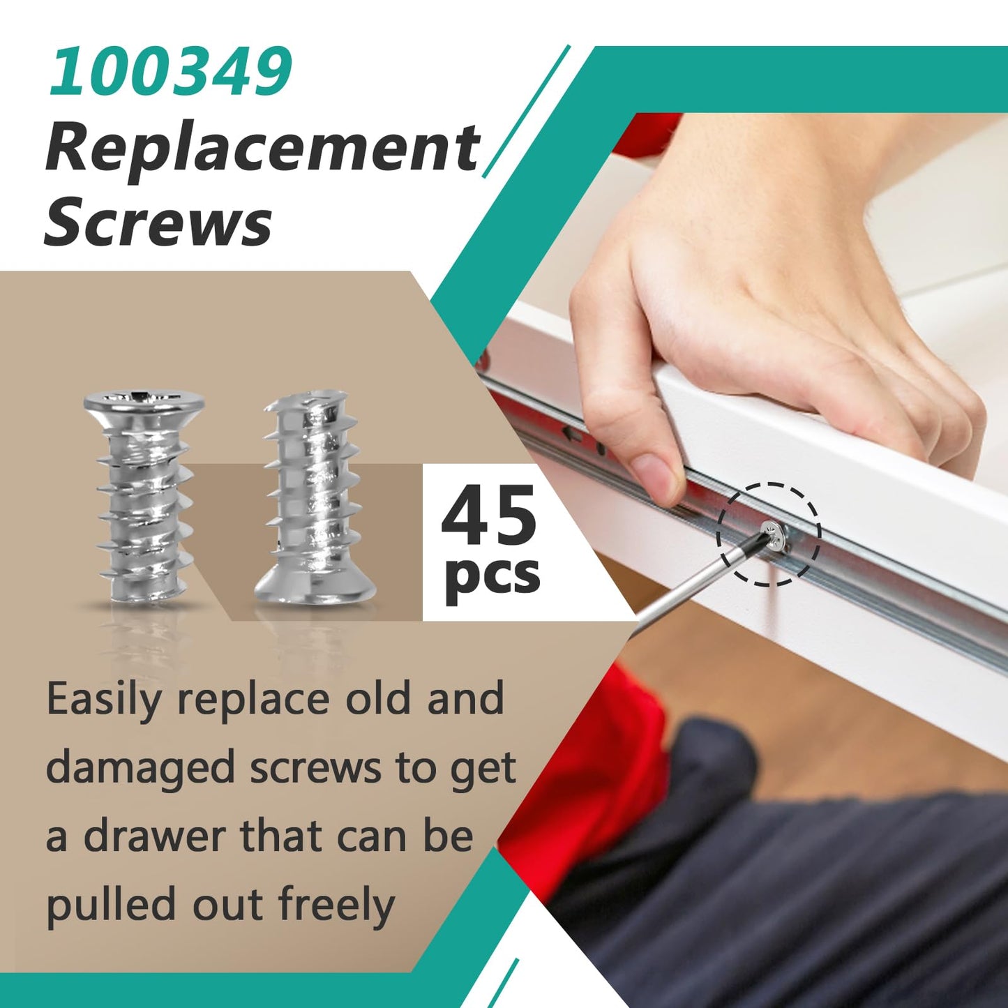 45 Pcs Drawer Rail Euro Screws are Compatible with IKEA 100349, Crosshead Self Tapping Screws