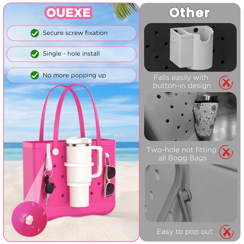 OUTXE 2 Pack Cup Holder for Bogg Bag, Fits 16-40oz Stanley, Insert Drink Holder Attachment Compatible with All Bogg Bags & Simply Southern Beach Tote Bag (40oz-Nut Hook)