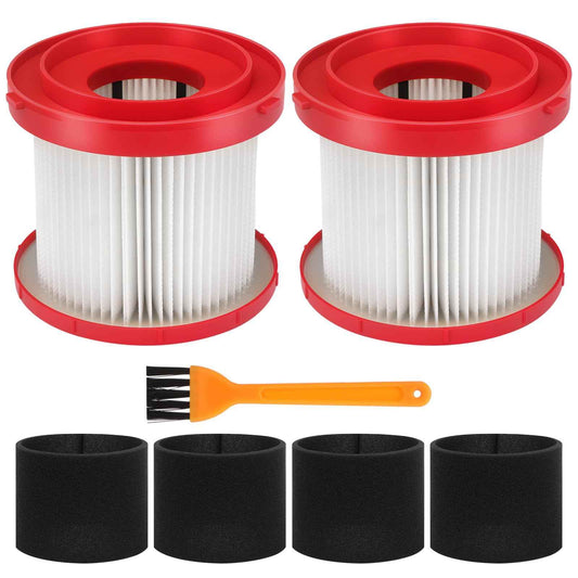 LBLVBNEWD 2 Pack 49-90-1900 Wet Dry Vacuum Filter Compatible With Milwaukee Cordless M18 Vacuum 0780-20 0880-20, with 4 Foam Sleeve Filters & 1 Brush