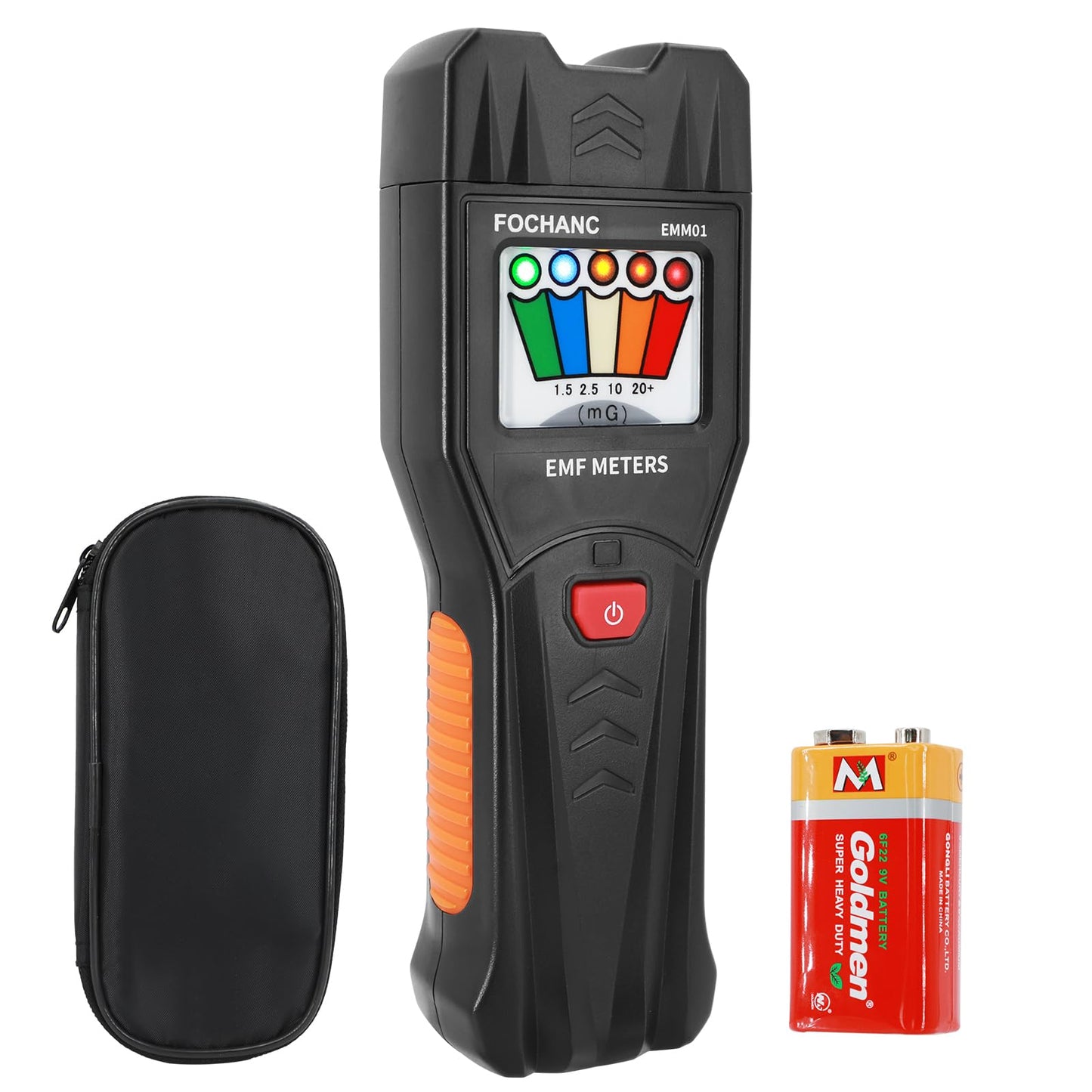 EMF Meter with 5 LED Magnetic Field Detector with On/Off Button, Fochanc Ghost Hunting Equipment Tester 50Hz-20,000Hz, for Home, Office & Outdoor Inspections, Battery Included(Black)