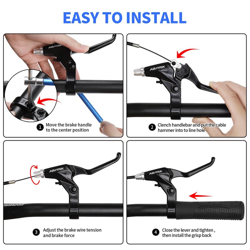 RUJOI Bike Brake Lever Set, 1 Pair Aluminum Alloy Levers with 2 Sets Brake Cable & Housing, Fits 22.2 mm (7/8") Handlebars, for MTB/Road/Folding Bikes.