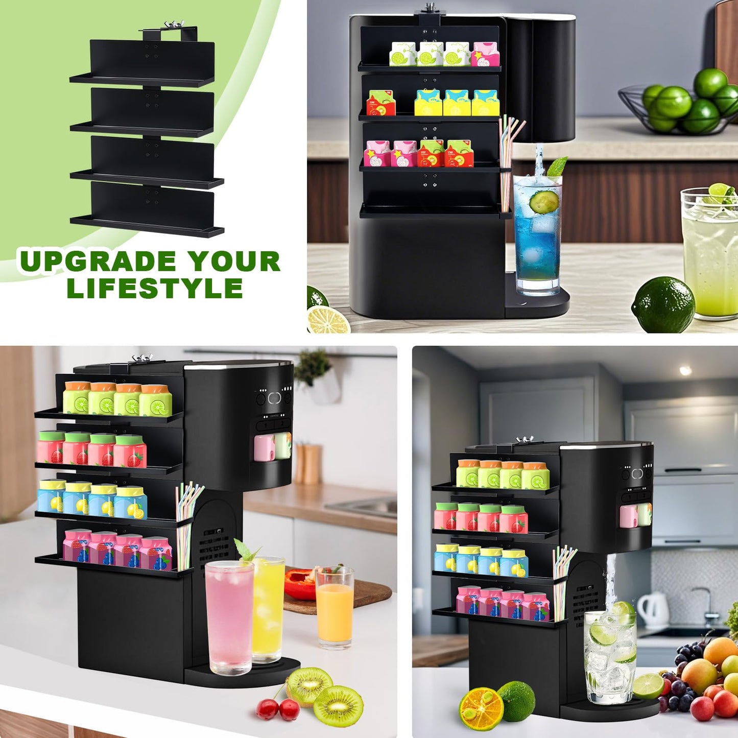 Side Mounted Flavor Storage Holder Compatible With Ninja Thirsti wc1001/wc2002,4 Tier Flavored Pods Water Drops Organizer with Straw Storage,Metal Flavor Holder for Counter Small Space,Holds 20 Flavor