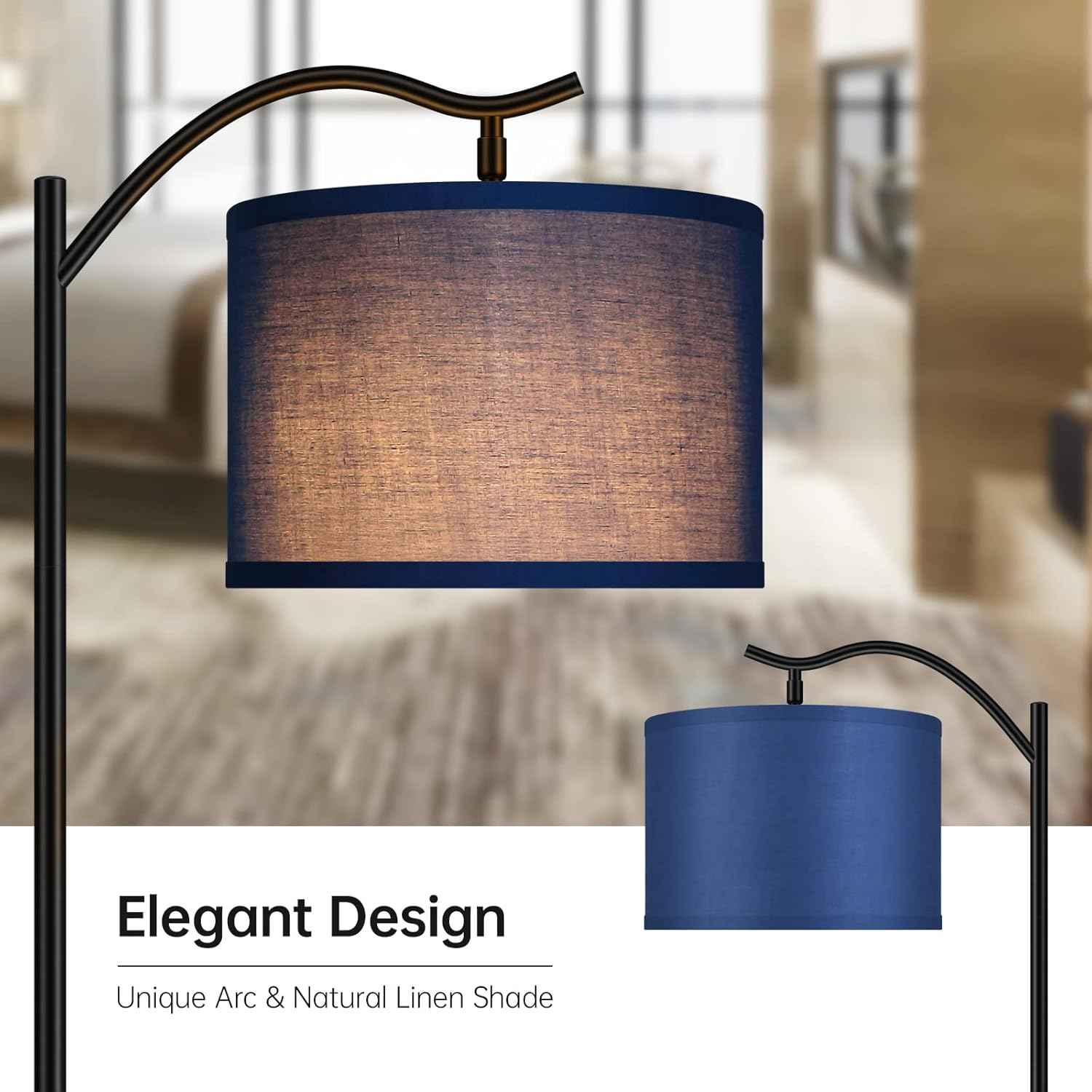 Modern LED Floor Lamp with Bohemian Linen Shade – Arched Tall Standing Light for Living Room & Bedroom