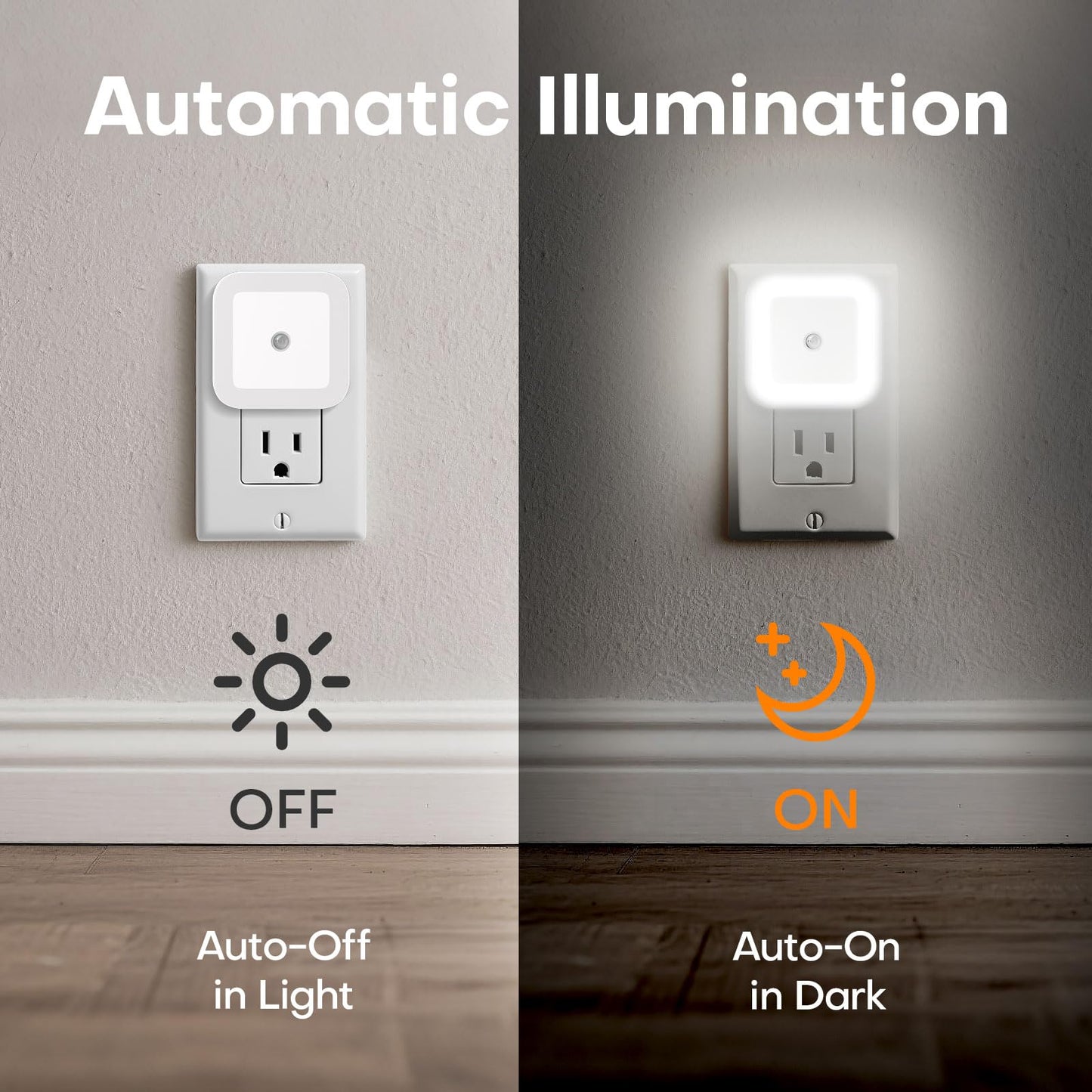 Amligy Night Light, 0.5W Daylight White LED Plug-in Night Light with Dusk to Dawn Sensor, Pack of 6 - Designed for Kids Room,Bedroom, Bathroom, Stairs, Kitchen