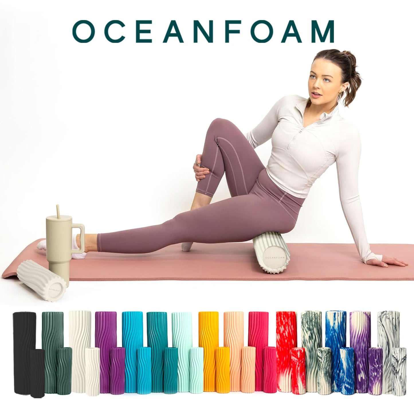 Oceanfoam Ripple Travel Foam Roller (11" x 3.35") Firm Mini Foam Roller for Physical Therapy, Deep Tissue Massage, Back Pain - High Density, Ergonomic Wave Textured - Yoga, Pilates, Exercise (Natural)