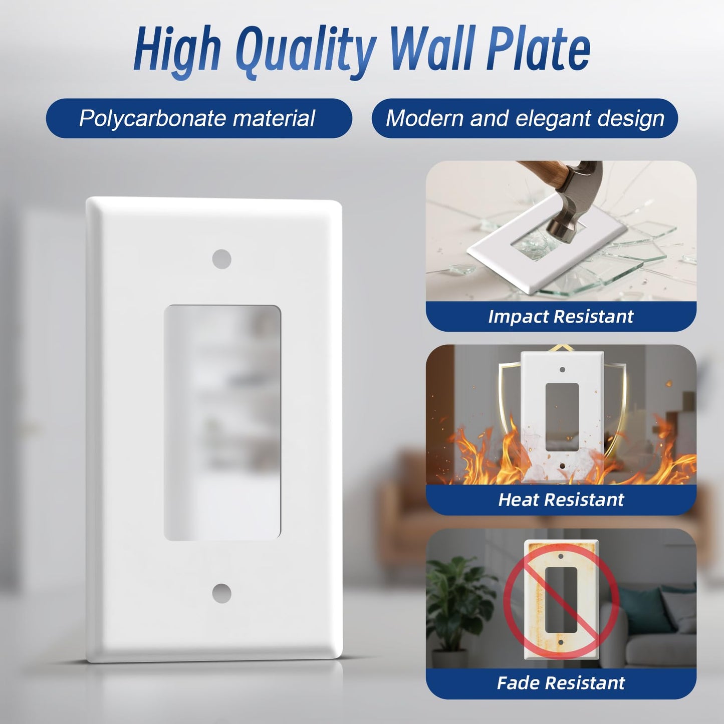 BKDEORS Jumbo Decorator Wall Plate Covers 1-Gang Oversize Outlet Cover Plate 5.5" x 3.5" Impact Resistant for Electric Outlets Light Receptacle Outlets GFCI Switches, White (6 Pack)