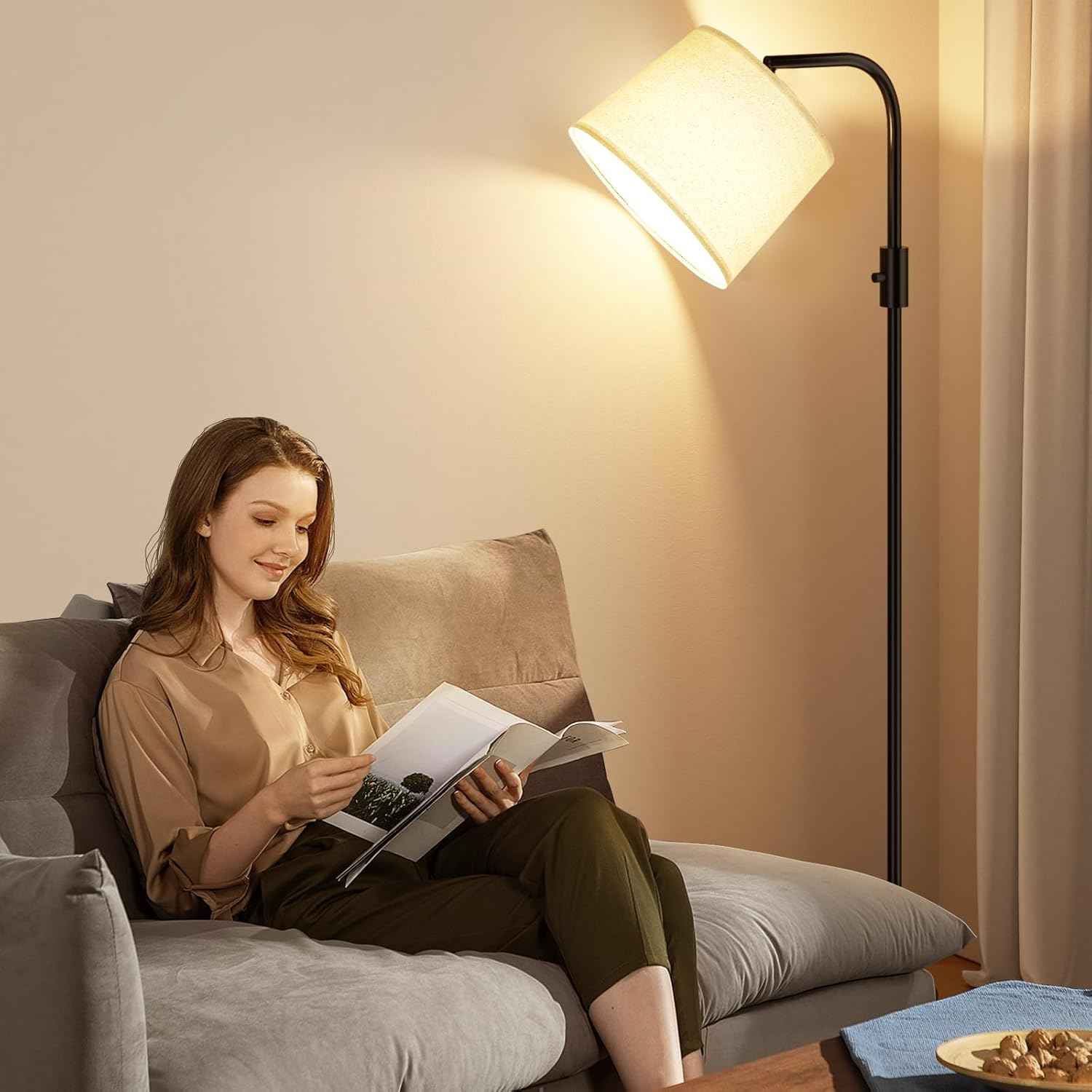 Modern Dimmable Floor Lamp with 9W LED Bulbs - Stylish Standing Light for Living Room & Bedroom (Gold & White)