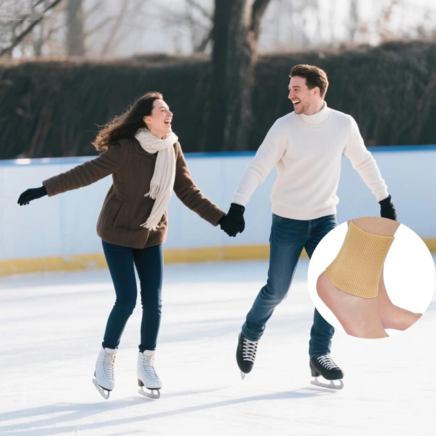 Ankle Gel Sleeves with Cushion Support Elastic Sleeves for Ice Skating, Hockey, Hiking Nude Color Non-Slip 1 Pair