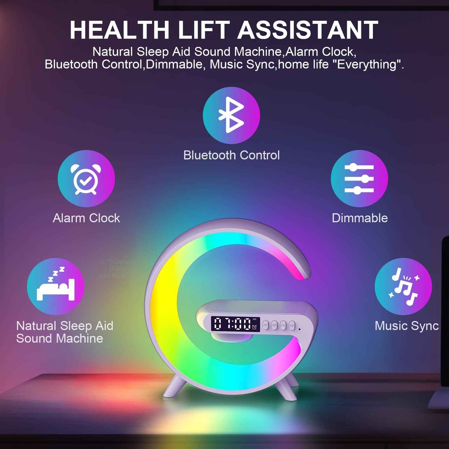 Kangtaixin Wake Up Light Sunrise Alarm Clock for Kids, Bedside Night Lamp with Sunrise Simulation, Sleep Aid, Snooze, Bluetooth Speaker, Nightlight for Bedroom Ideal for Birthday, Christmas Gift