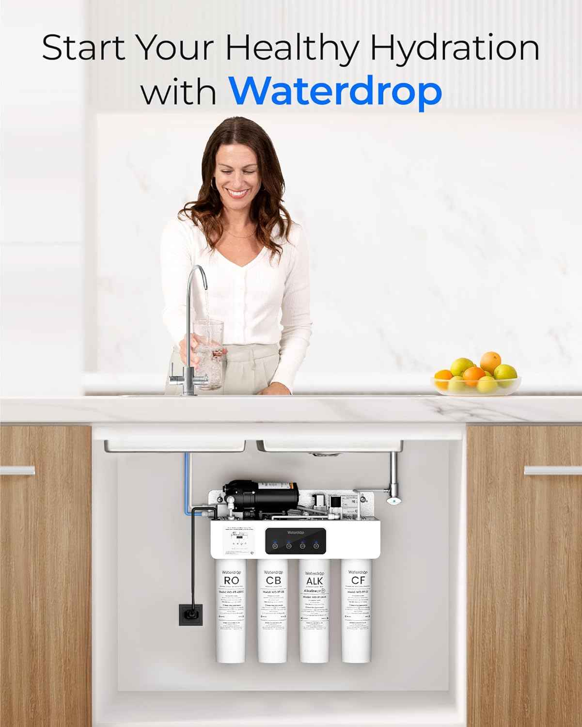 Waterdrop WD-T4-RCA Replacement Filter Combo - 2 CF, 1 CB & 1 Alkaline for WD-T4-A RO System