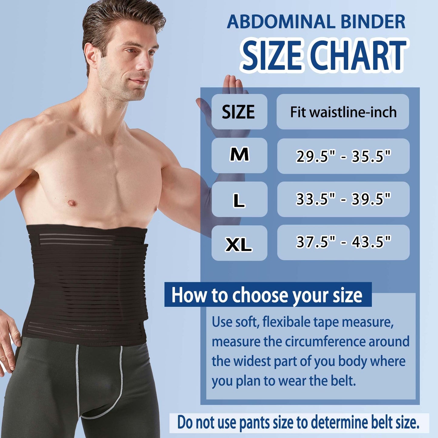 Reian Abdominal Binder for Post Surgery & Postpartum Recovery, Abdomen Hernia Support Belt for Women & Men (Black, X-Large)