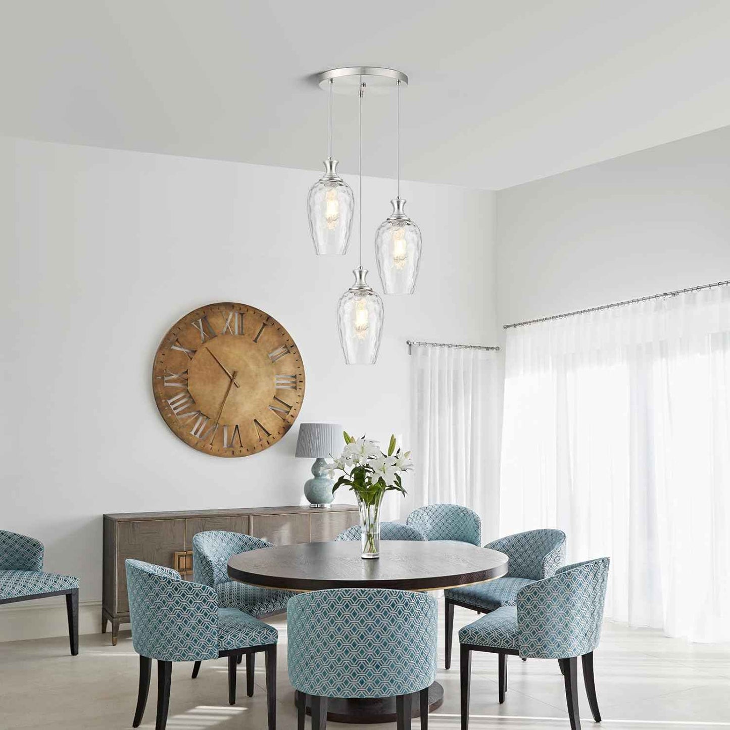 Brushed Nickel Glass Pendant Light Fixture - Modern 1-Light Hanging Lamp for Kitchen Island & Dining Room