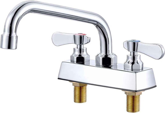 Utility Laundry Sink Faucet - 8" Swivel Spout, Brass Chrome, 4" Center, Ideal for Garage & RV