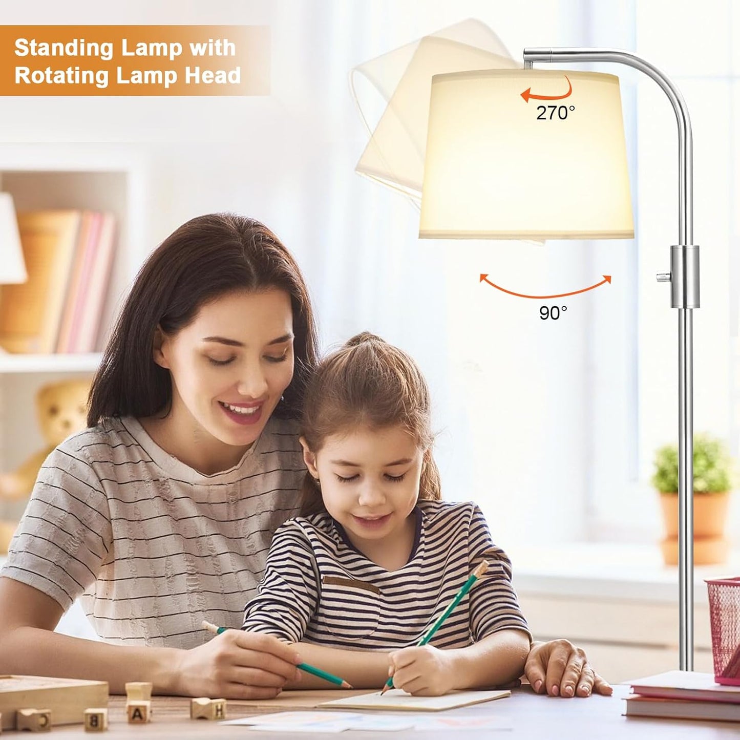 Modern Dimmable Floor Lamp with 9W LED Bulbs - Stylish Standing Light for Living Room & Bedroom (Gold & White)