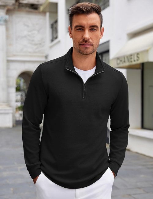 COOFANDY Men's Lightweight Quarter Zip Pullover | Casual Mock Neck Long Sleeve Sweatshirt