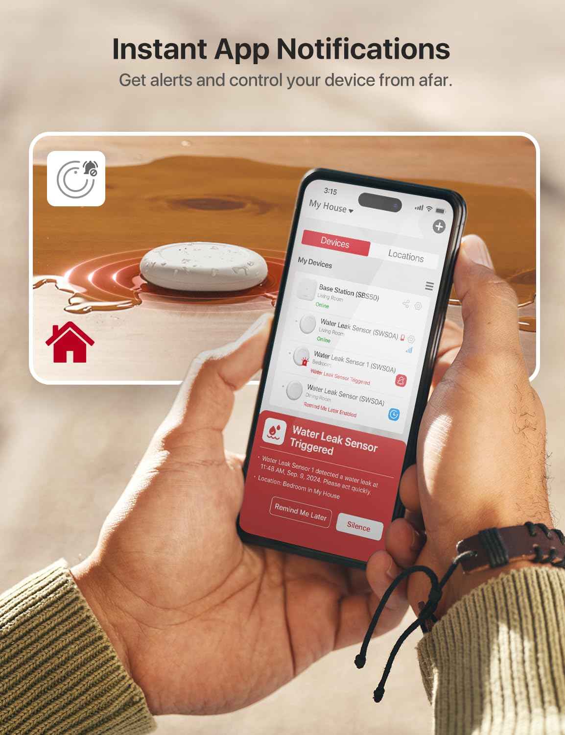X-Sense Wi-Fi Water Leak Detector (SBS50 Base Station Required), 1 SWS0A Water Sensor