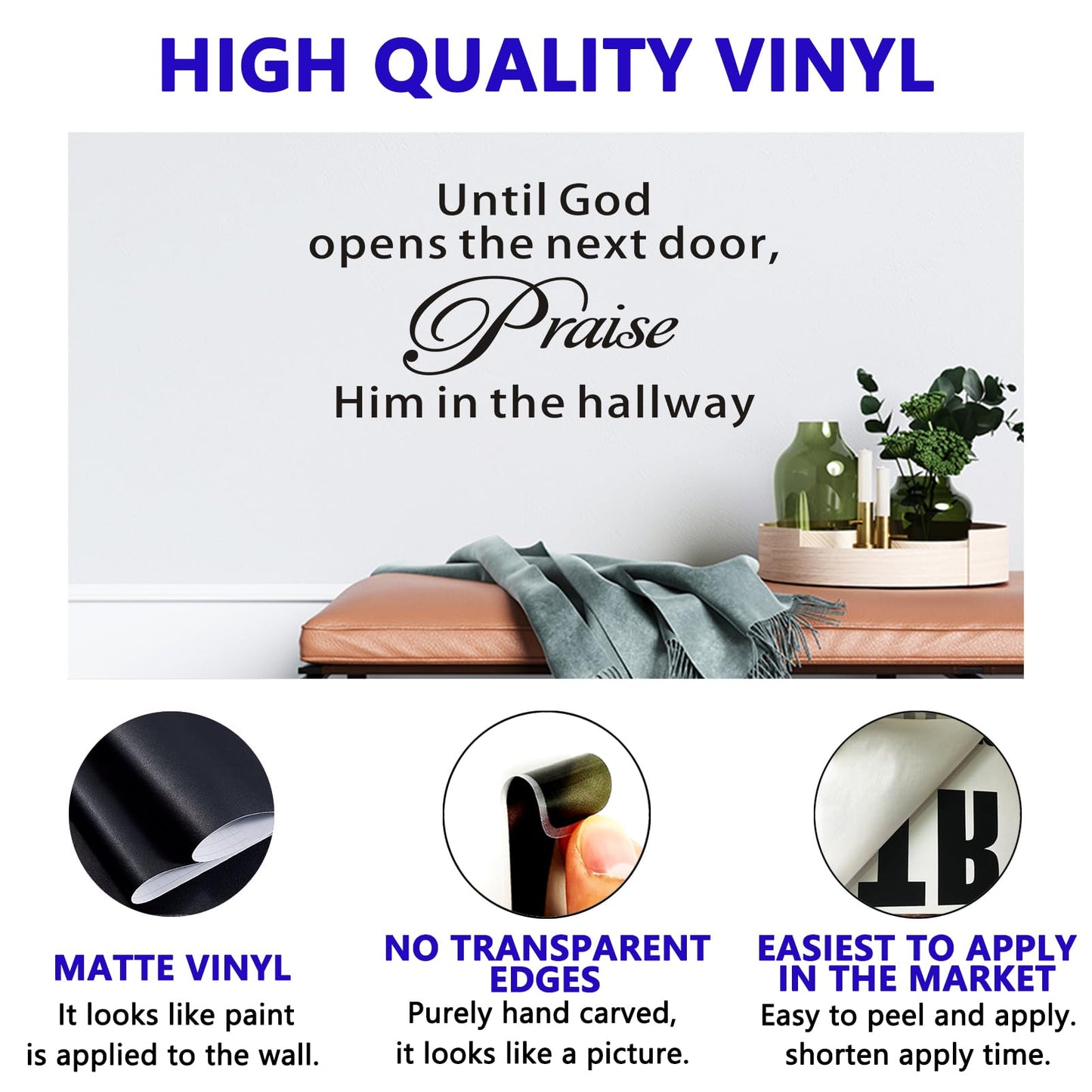 Bible Verse Wall Stickers for Bedroom: Christian Quotes Inspirational Vinyl Art Wall Decals for Living Room Kitchen - Until God Opens The Next Door 21" X 11"