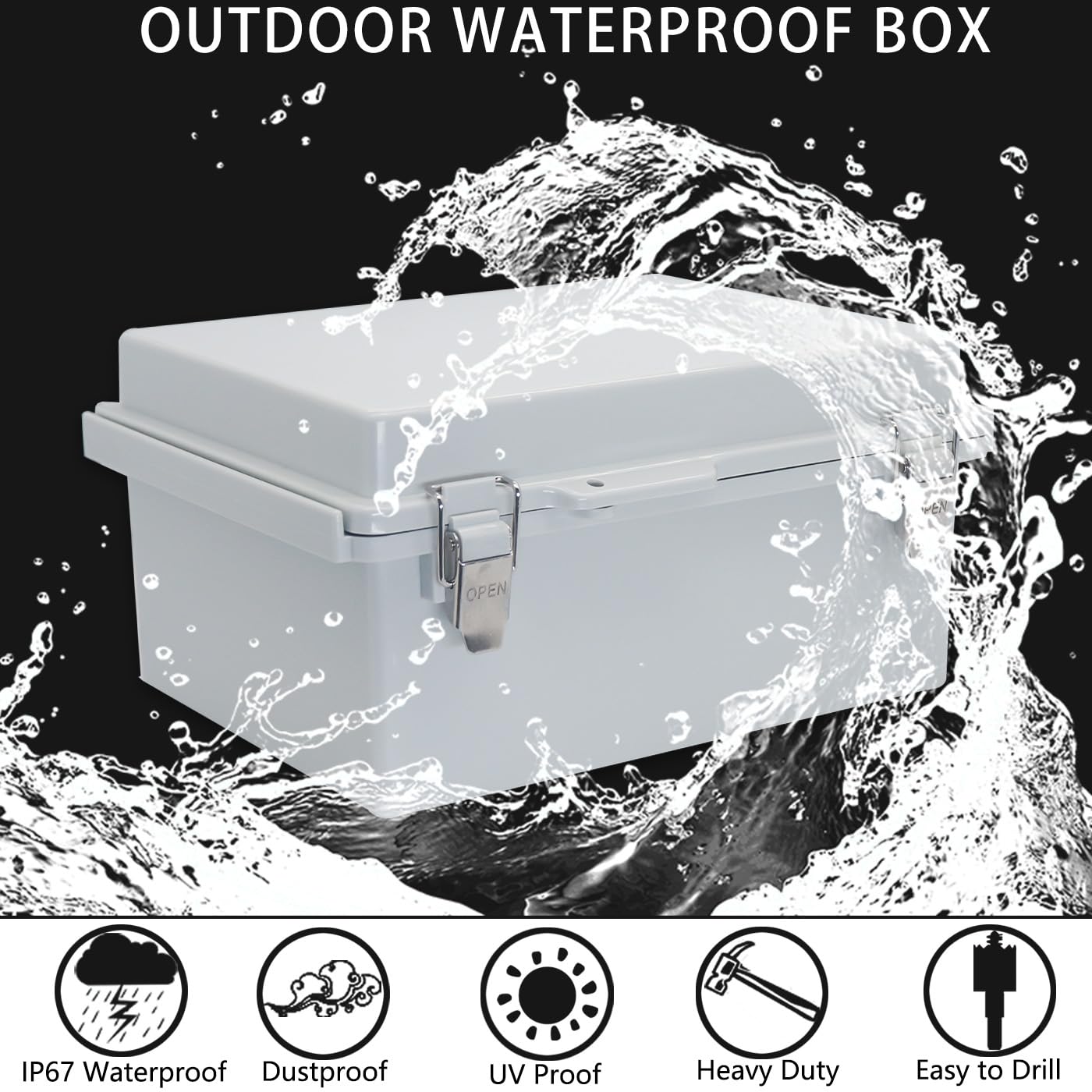 LuSumtly Electrical Box, Outdoor Waterproof Box IP67 Junction Box with Mounting Plate,ABS Plastic Project Box Power Cord Enclosure Grey 5.9" Dx5.9 Wx3.5 H