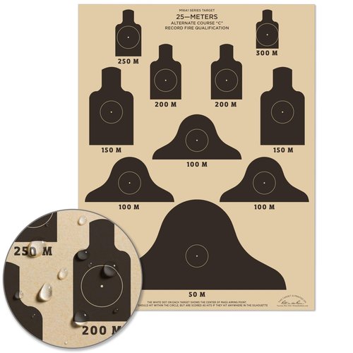 Rite in the Rain Weatherproof 25m Alt C Qualification Targets, M16A1, 17" x 22", 10 Tan Rite in the Rain Tactical Targets per pack (No. 9127X)