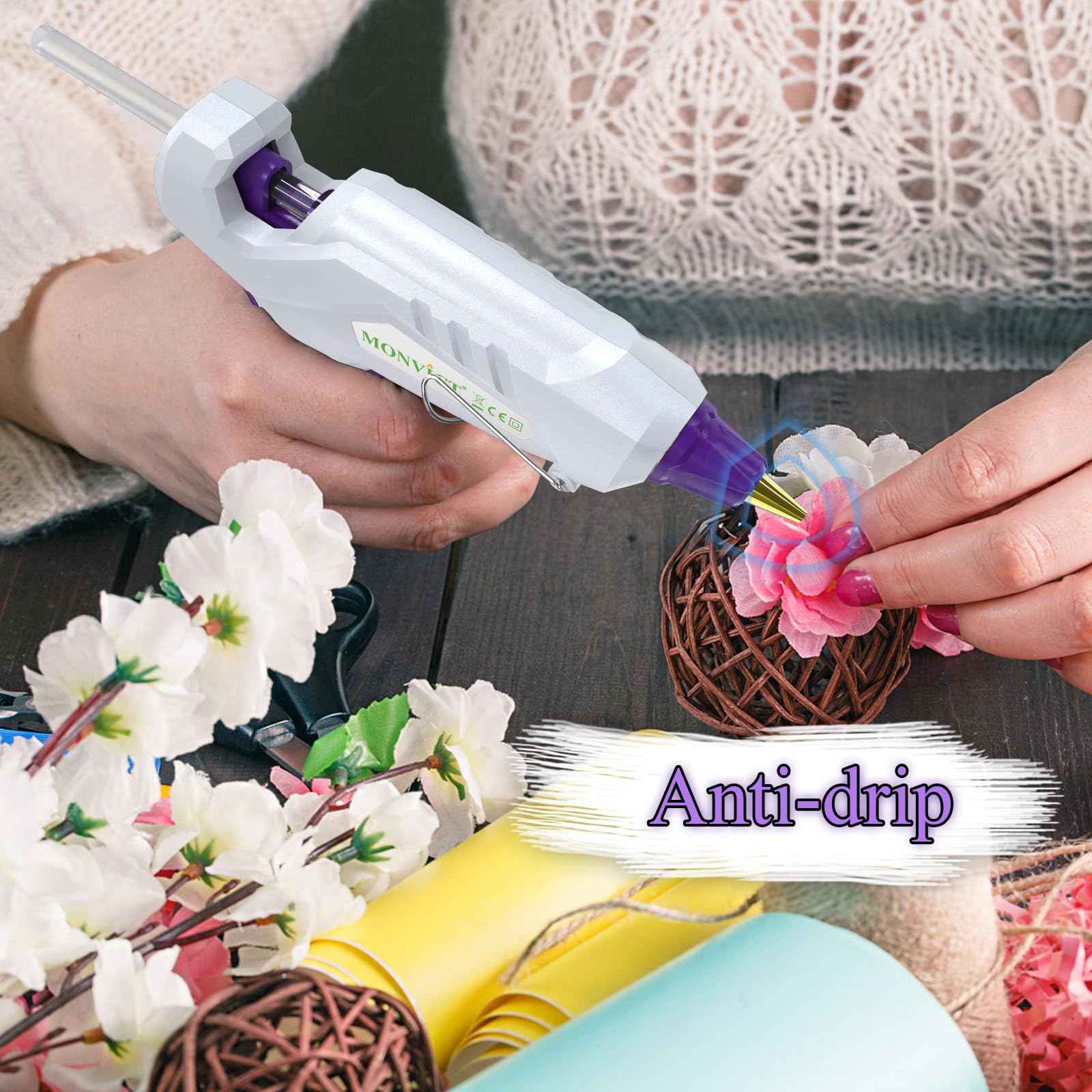 MONVICT Full Size Hot Glue Gun with 60/100W and On/Off Switch, Dual Temp Heavy Duty Industrial Hot Melt Glue Gun with 15 Hot Glue Sticks (7/16") and 3 Finger Protectors for Craft, DIY and Repairs