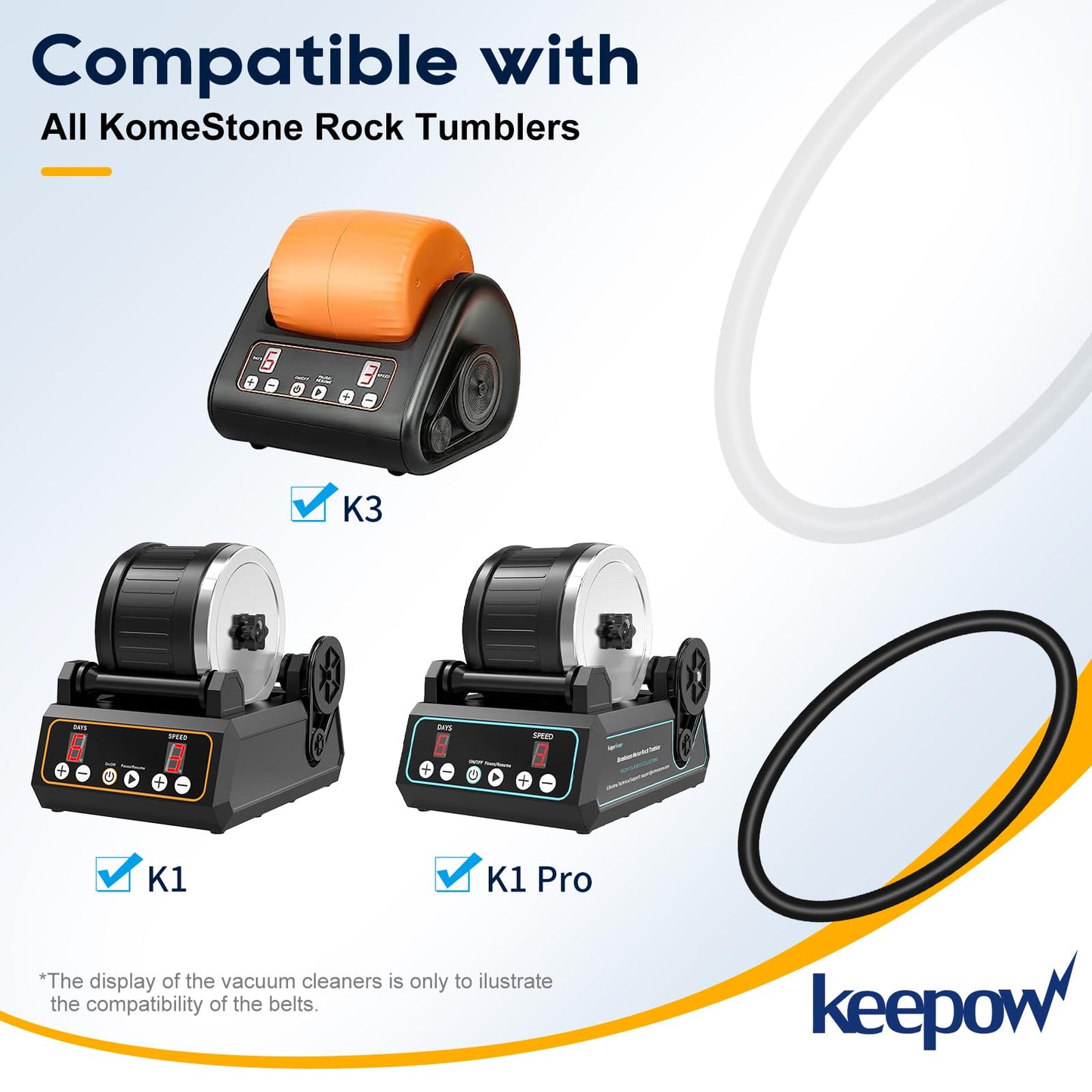 KEEPOW 5 Pack Rock Tumbler Belts, Replacement Belt Set Compatible with KomeStone Rock Tumbler K1 & K1 Pro & K3 (Not Suit for K2 Elite Rock Tumbler)