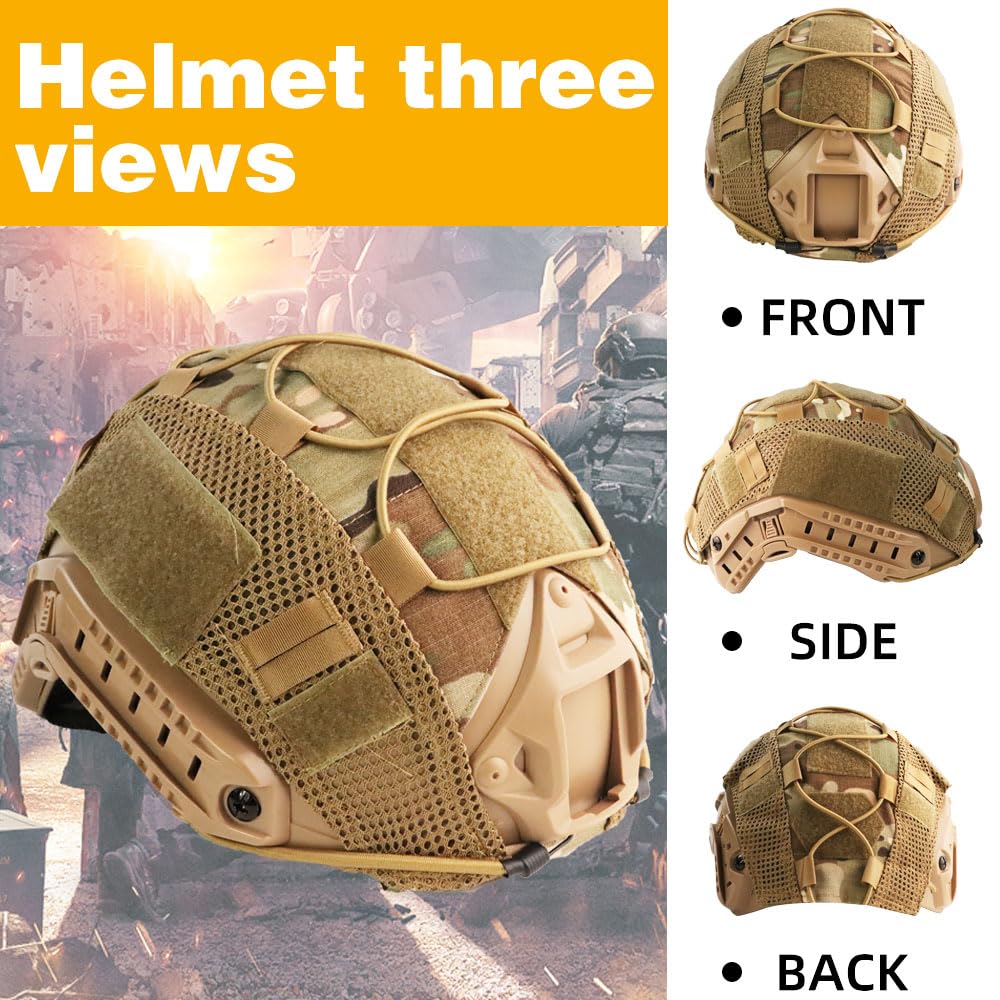 Airsoft Helmet, PJ Type Tactical Fast Helmet with Cover, Paintball Military Tactical Gear with Front NVG Mount Side Rail and Breathable Vent Holes for Cosplay Outdoor Activities