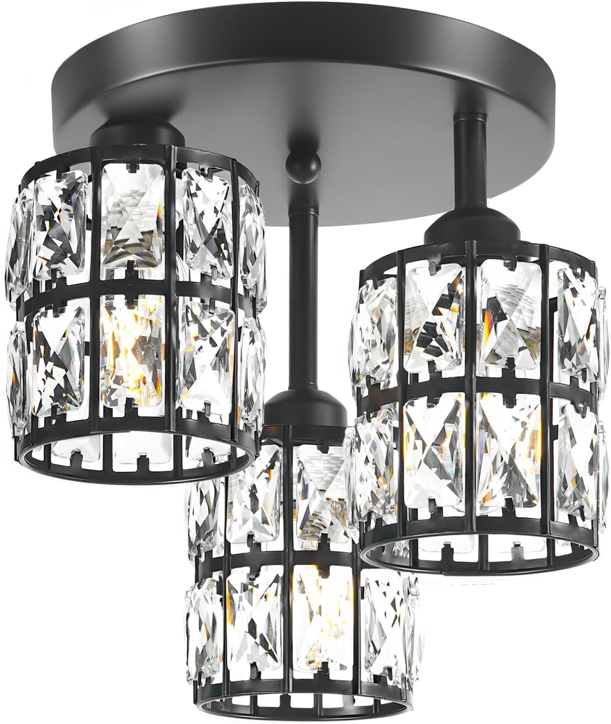 Modern Gold Crystal Ceiling Light Fixture - 11-Inch Semi Flush Mount Chandelier for Kitchen & Entryway