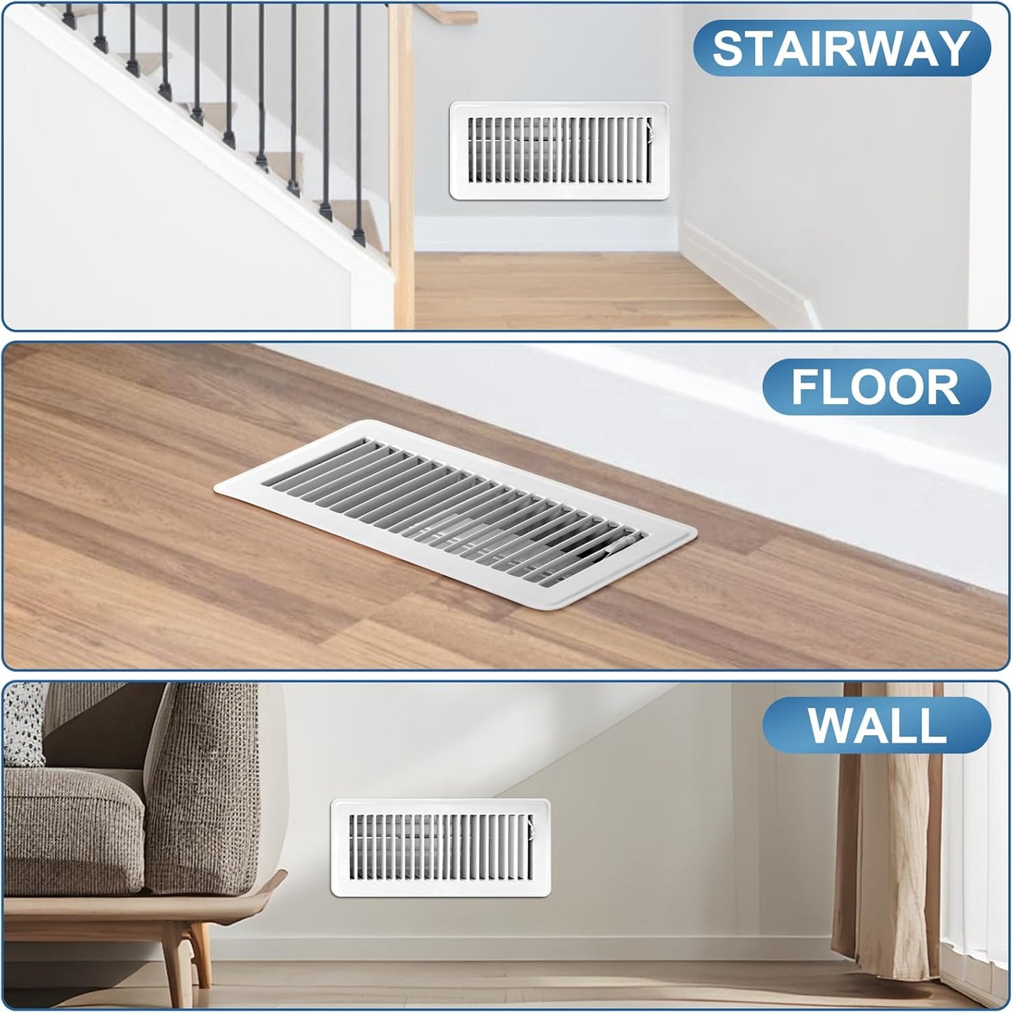 Heavy Duty 4x10 Inch Metal Floor Vents - 6 Pack Rust Proof Air Vent Covers for Home