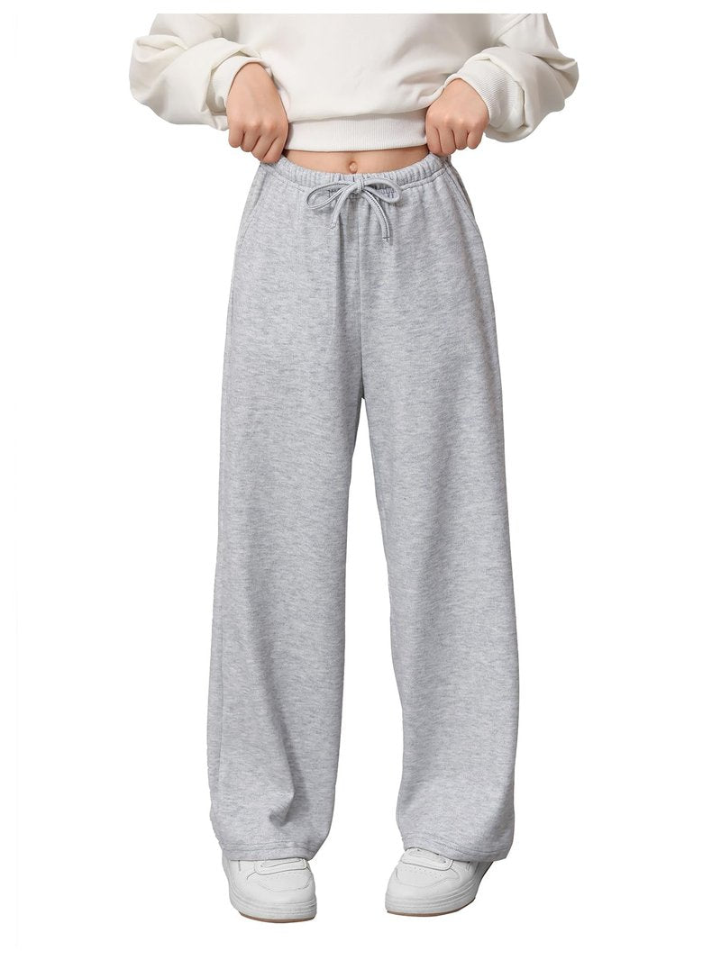 RoseSeek Girl's Wide Leg Baggy Sweatpants Sports Elastic Waist Long Track Pants Trousers with Pockets Light Grey 12Y