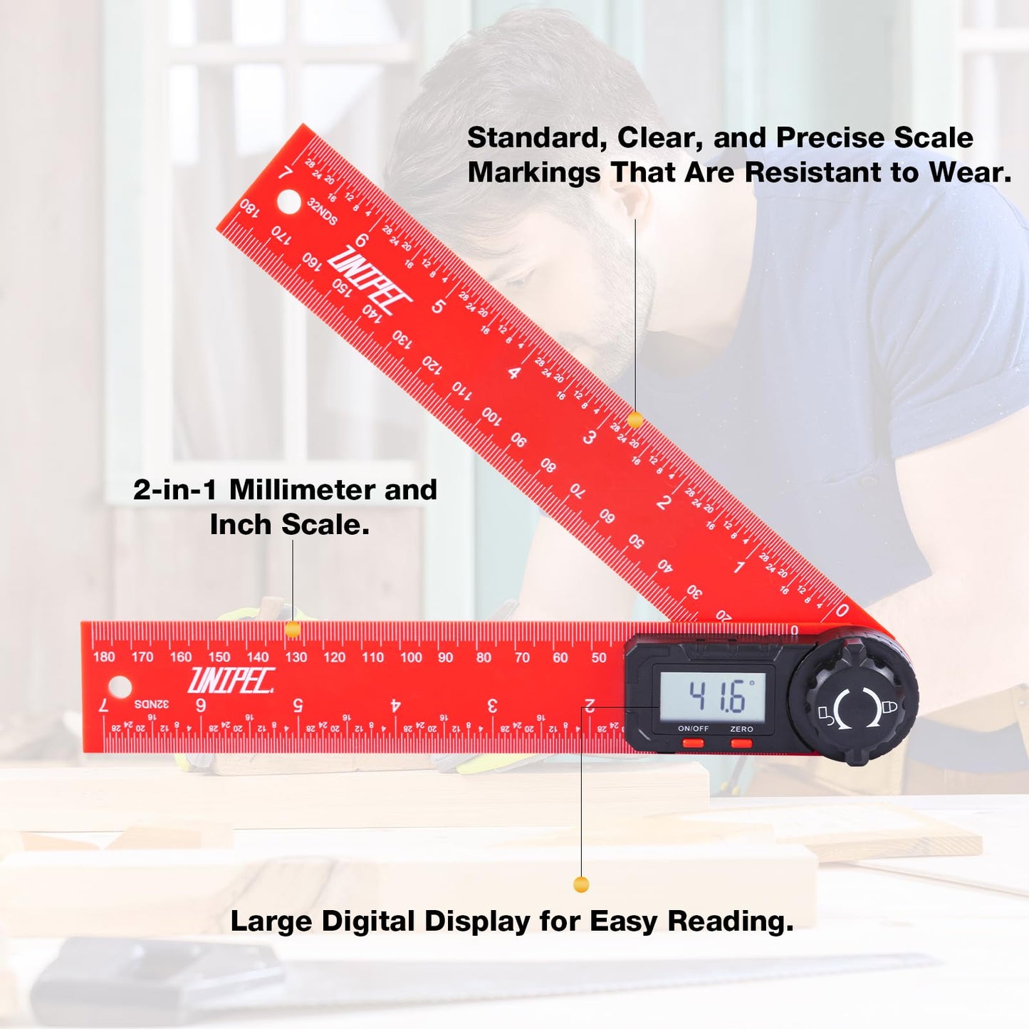 UNIPEC Digital Angle Finder Protractor, Angle Finder Ruler, 7inch 200mm 7inch/200mm, Angle Measuring Tool for Woodworking,Carpenter,Construction,DIY Measurement