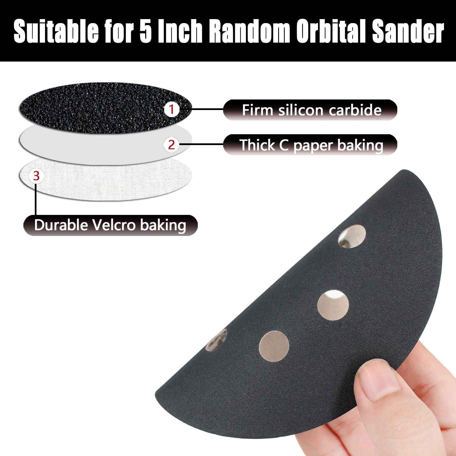 Akjwp 110PCS Wet Dry Sanding Discs, 5 Inch 8 Holes Hook and Loop Sandpaper 240 Grit Random Orbital Sander for Wood Automotive Metal Plastic Sanding Polishing