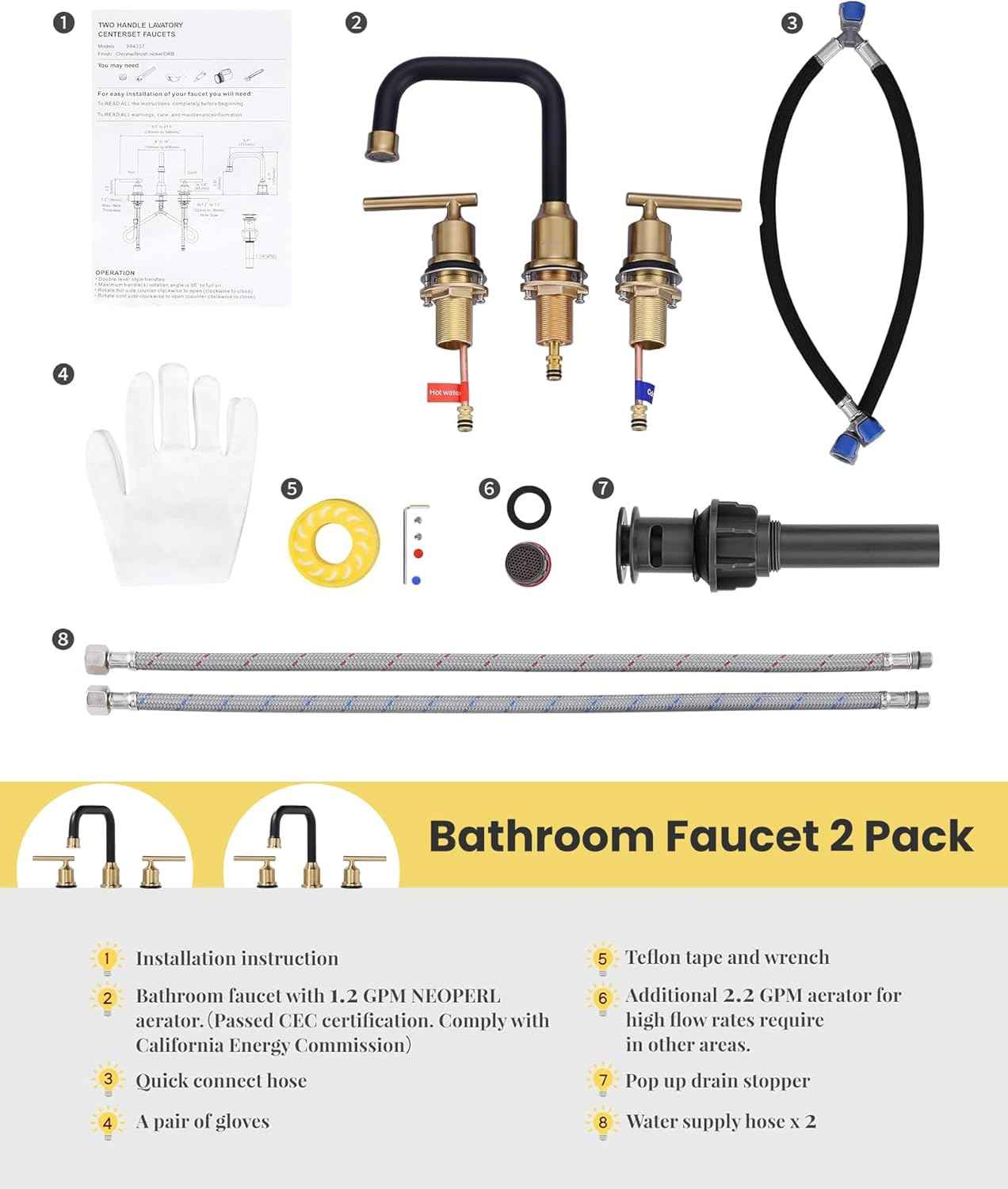 Brushed Nickel 8-Inch Widespread Bathroom Faucet with 360° Swivel Spout - Modern 2 Handle Lavatory Sink Fixture