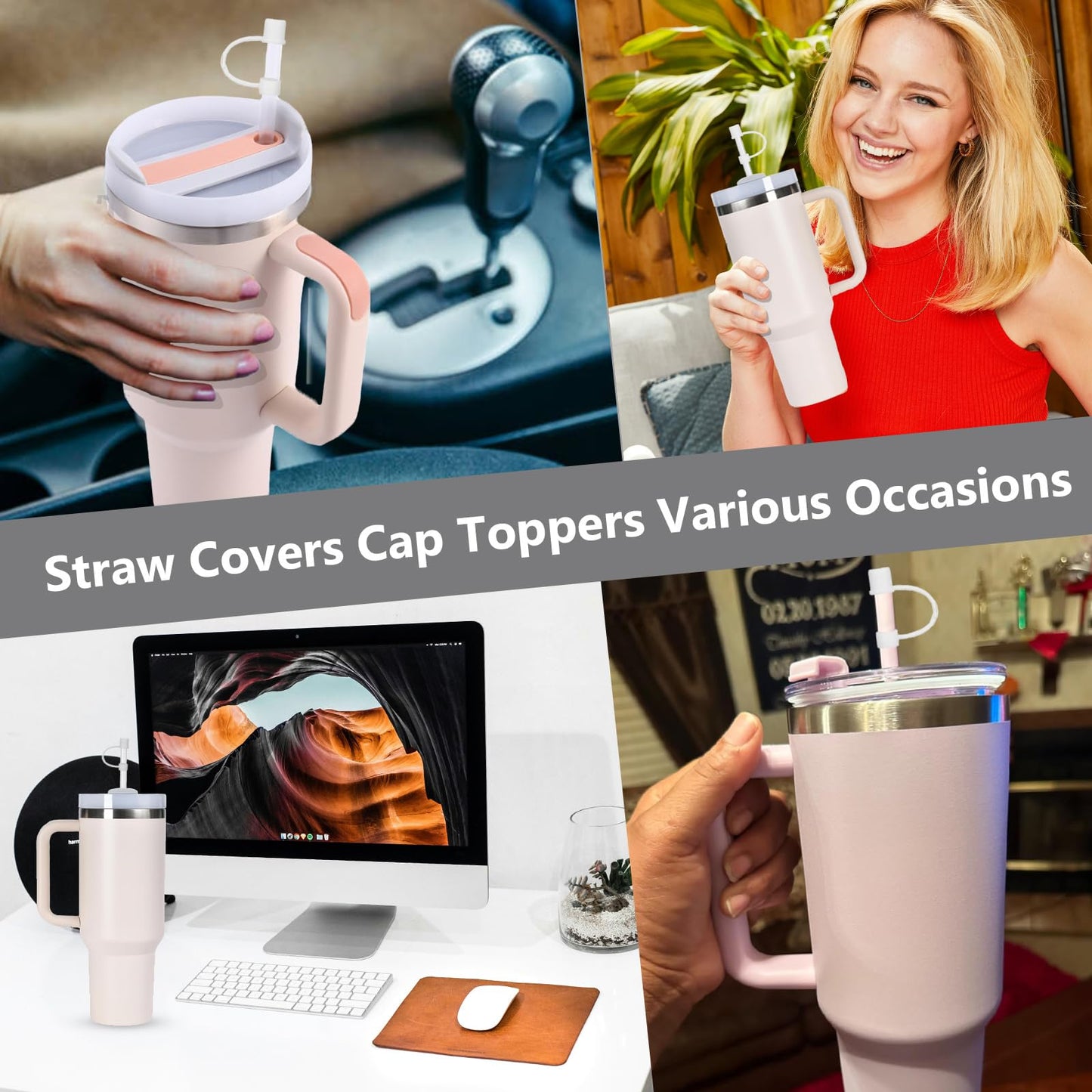 CEDIDJAC 6PCS Silicone Straw Covers Cap Compatible with Stanley Cup 30-40 oz Tumbler with Handle 10mm Straw Toppers Reusable Straw Cover for Stanley Cup Accessories (Green)