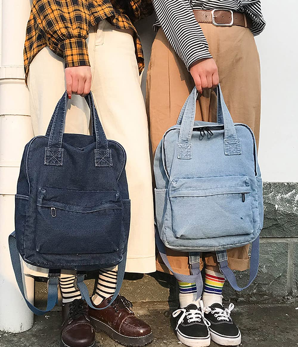 YunZh Denim Backpack Casual Style Lightweight Jeans Backpacks Classic Retro Travel Daypack