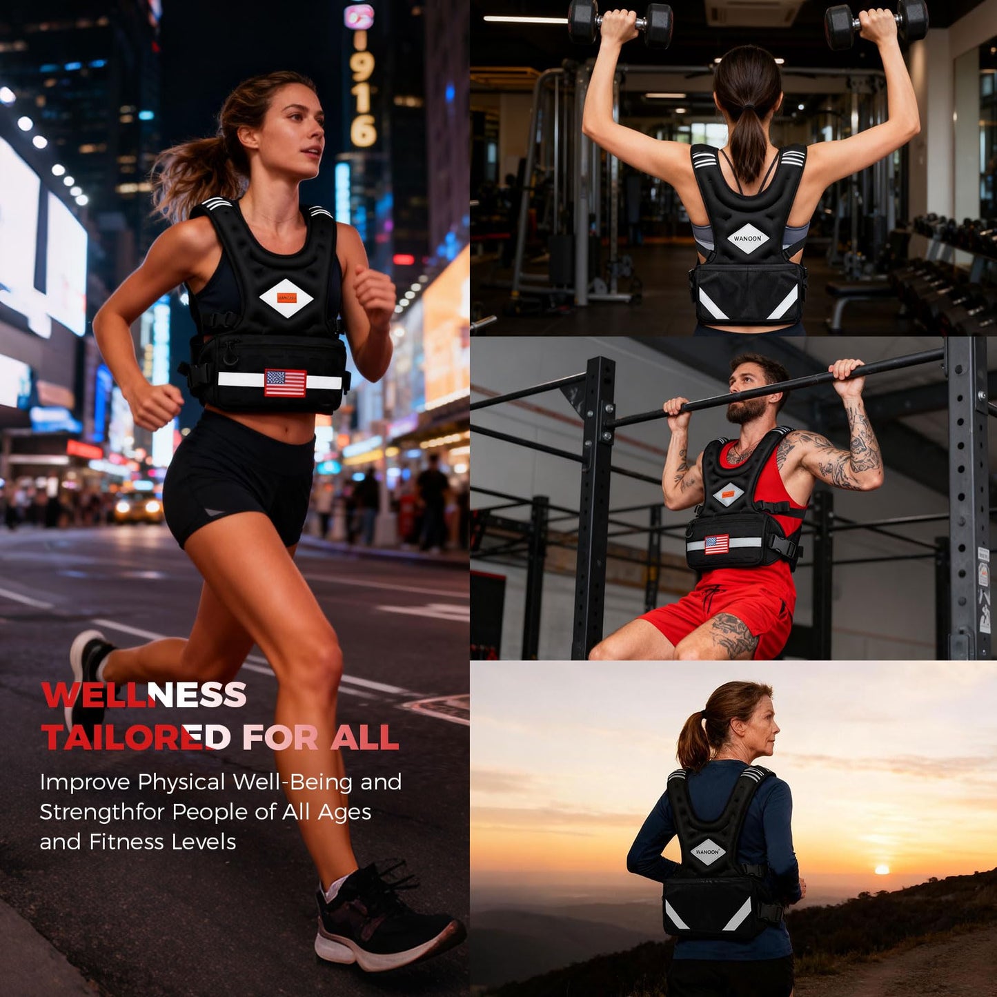 Adjustable Weighted Vest for Men & Women, 6-10lb/8-20lb/8-30lb, with Storage Pockets & Reflective Strips for Walking, Running, Rucking & Strength Training (Black, 8-20LB)