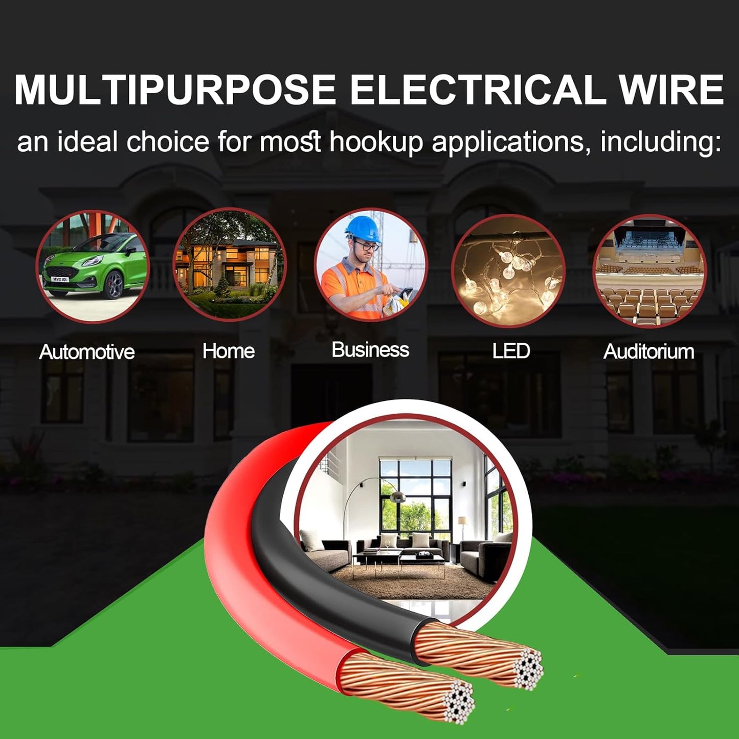 TYUMEN 14/2 Gauge Electrical Wire - 100FT Flexible Hookup Cable for LED Strips | 12V/24V DC