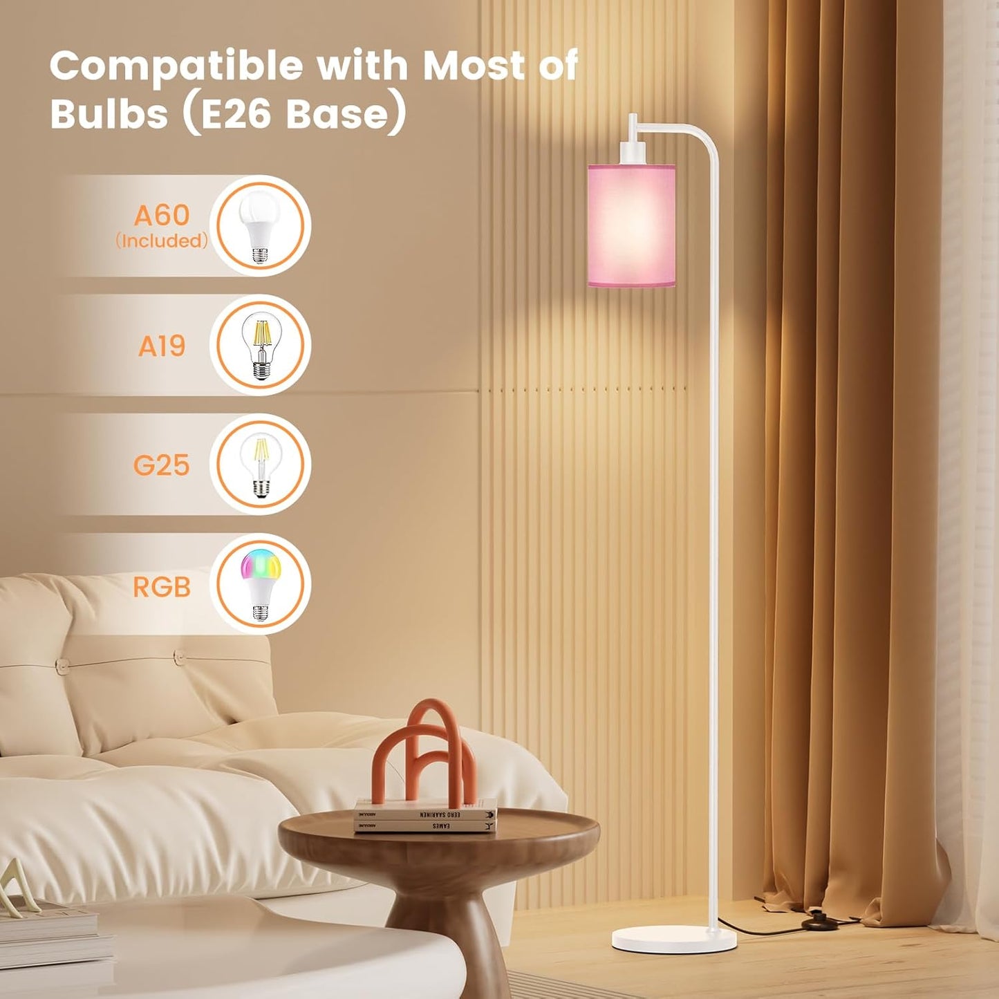Dimmable Floor Lamp with Linen Shade & Remote Control - Modern 9W LED Standing Lamp for Living Room, Bedroom, Office