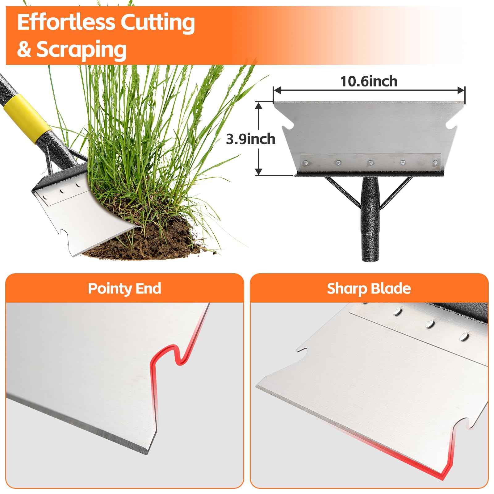 Garden Shovel, Weed Scraper Tool, Multifunctional Garden Cleaning Shovels, 60" Floor Scraper Long Handle, Heavy Duty Metal Flat Spade Shovel for Lawn Edging,Sidewalk Weeding,Ice Chopper,Snow Shovel