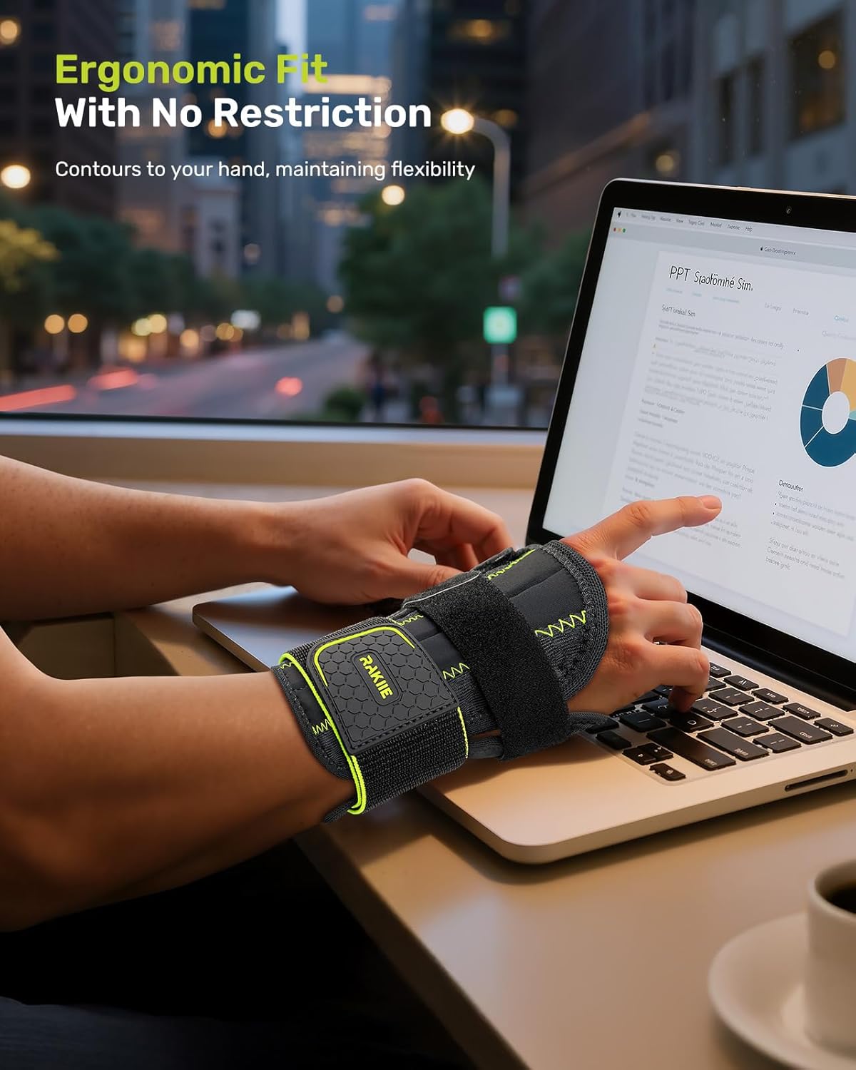 Rakiie Right Hand Wrist Brace - Lightweight Support for Carpal Tunnel Relief | Yellow L/XL