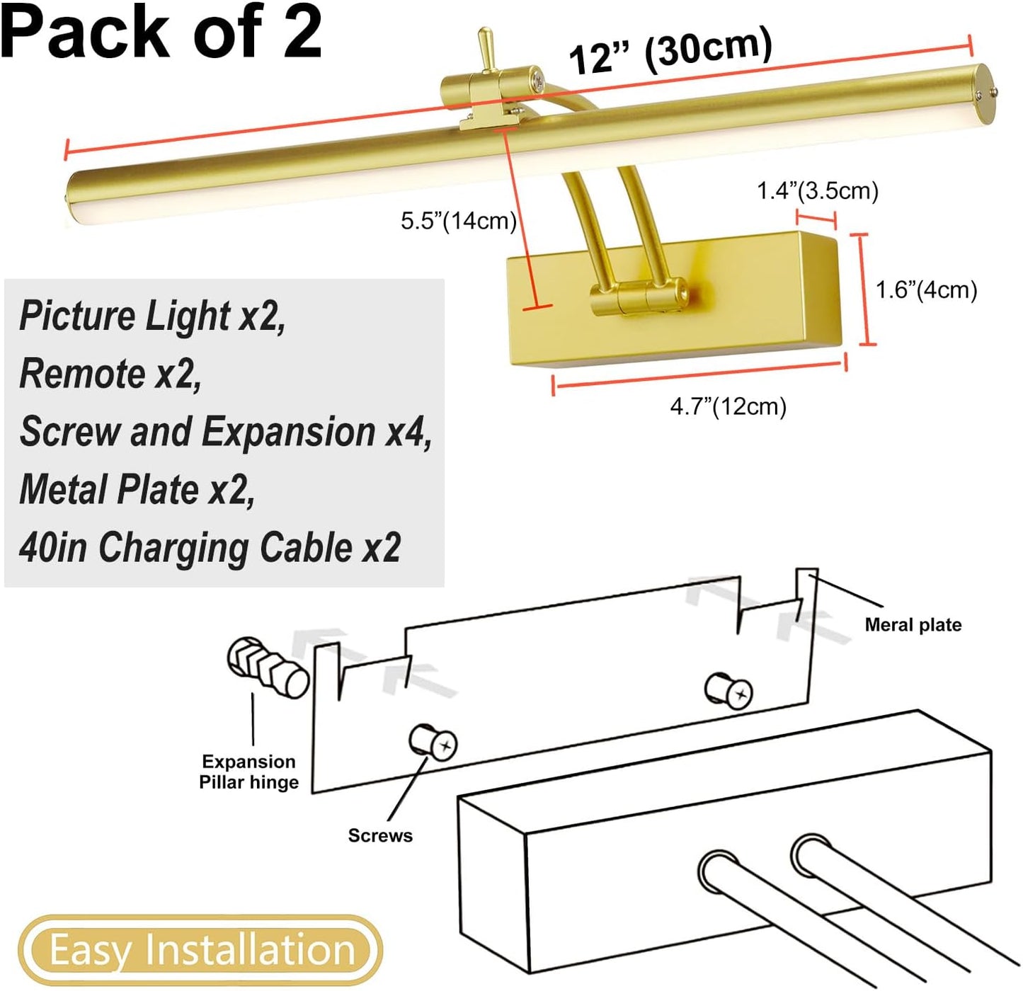 Wireless Battery Operated Picture Lights - 2 Pack, 16 Inch Dimmable Art Lighting with Remote, 6 Color Options - Perfect for Paintings and Gallery Displays